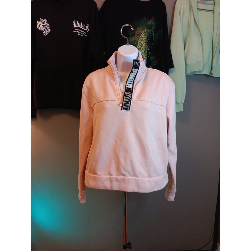 Puma Pathfinder Half Zip Women's Crop Logo Sweatshirt in‎ Blush Pink | Sz Medium